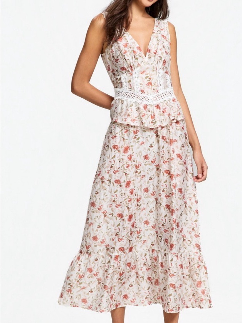 And Now This Floral Corset Peplum Maxi Dress size M